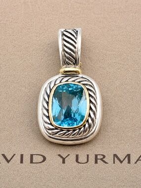 David Yurman Large  Albion Blue Topaz Enhancer 14K Gold Sterling Silver